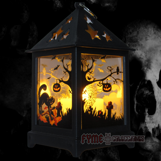 Mini Farol Cuadrado Diseño Gato Negro